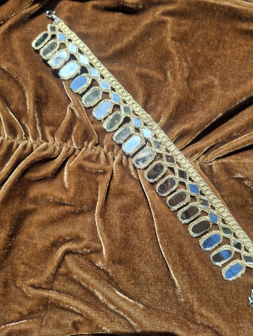 Handmade Gold Mirror Glass Fringe Choker Necklace - Women's Jewelry Silver Boho - Picture 5 of 8